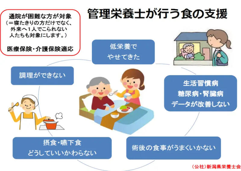管理栄養士が行う食の支援の図解。